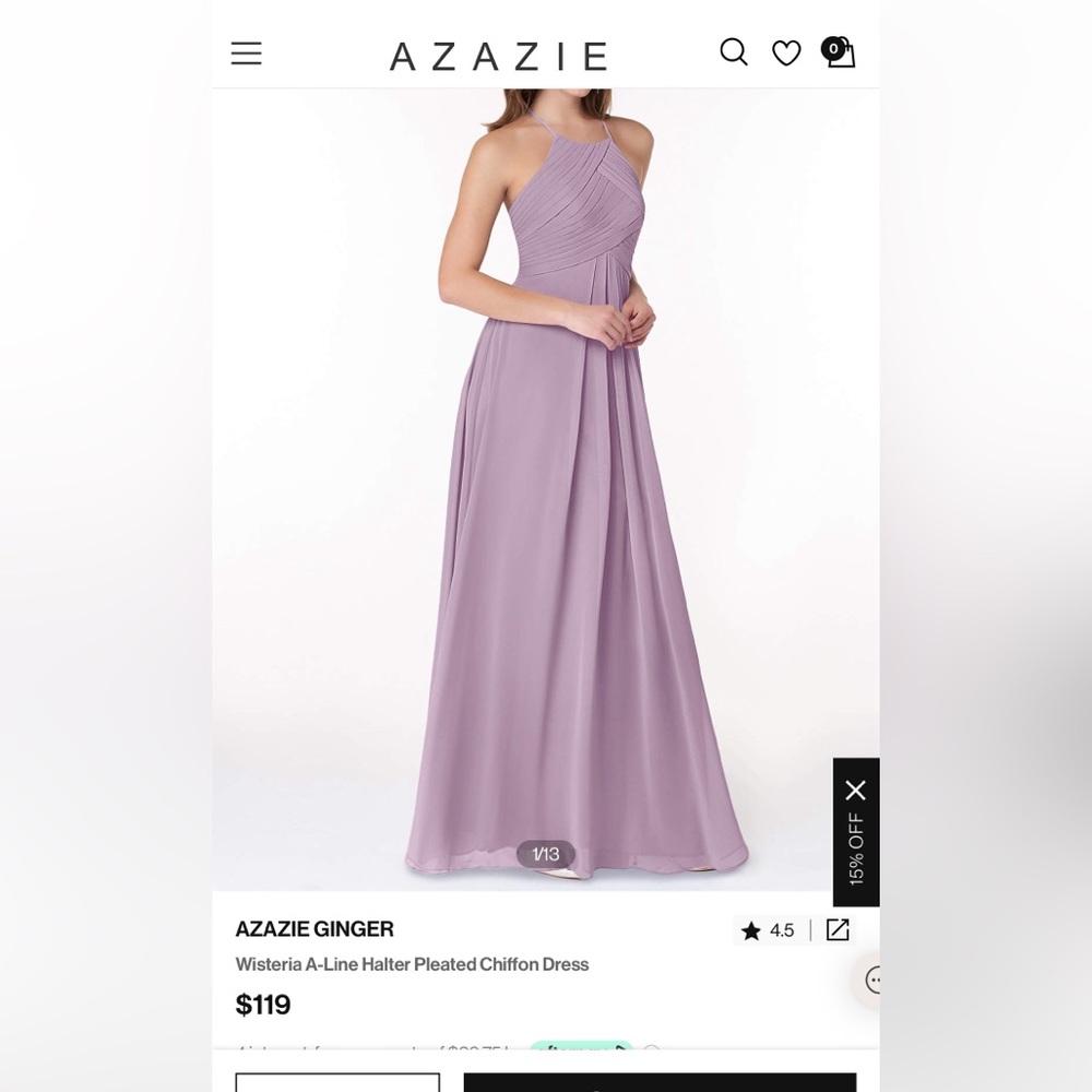 AZAZIE GINGER Wisteria A-Line Halter Pleated Chiffon Dress